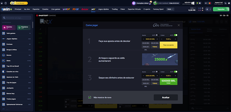 1win JetX como jogar